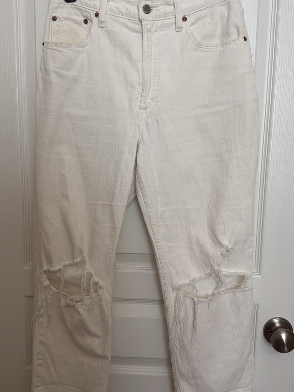 Abercrombie & Fitch White Distressed Boyfriend Jeans
